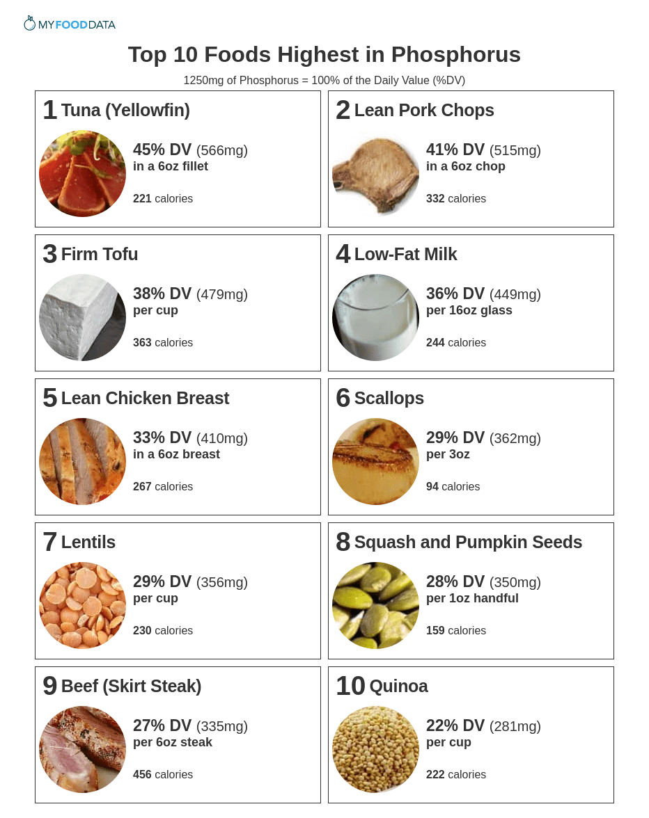 Printable list of foods high in phosphorus.